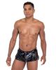 Mens Pride Mesh Vinyl Runner Shorts with Fishnet Panel, Rainbow Studs, &amp; LOVE Printed Drawstring