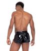 Mens Pride Mesh Vinyl Runner Shorts with Fishnet Panel, Rainbow Studs, &amp; LOVE Printed Drawstring