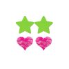 Fashion Pasties Set: Neon Green Solid Star Neon Pink Lace Heart