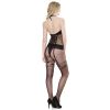 Faux Lace Up Crotchless Body Stocking Black Os