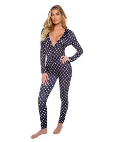 Playboy Bunny Cozy Lounge Union Suit (Color: Black/White, size: XS)