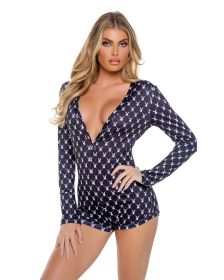 Playboy Bunny Cozy Lounge Romper (Color: Black, size: XS)