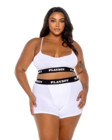 Playboy Bunny Sport Lounge Bralette 2pc Set (Color: White, size: 2-x)