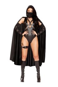 Hooded Cape Romper Set with Trident (Color: Black, size: S/M)