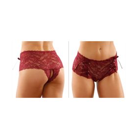 Magnolia Crotchless Boyshort With Lace-Up Panels (size: L/XL)