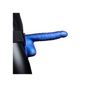 Ouch! Ribbed Hollow Strap-On With Balls 8" (Color: Metallic Blue)