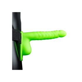 Ouch! Ribbed Hollow Strap-On With Balls 8" (Color: Glow in the Dark)