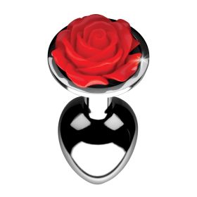 Red Rose Metal Anal Plug (size: small)