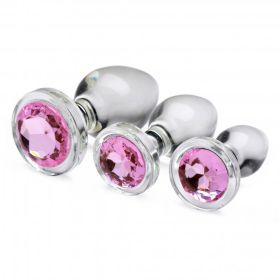 Booty Sparks Pink Gem Glass Anal Plug (size: Set)