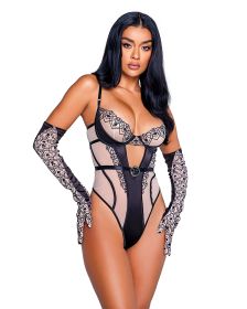 Playboy Bunny Kiss Teddy (Color: Black/Nude, size: X-Small)