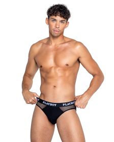 Playboy Men's Dark Room Briefs (Color: Black/White, size: small)