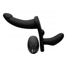 Strap U  Silicone Double Dildo W/ Harness (Color: Take Black)