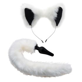 Tailz Silicone Anal Plug & 3 Interchangeable Tails (Color: White Fox Tai)